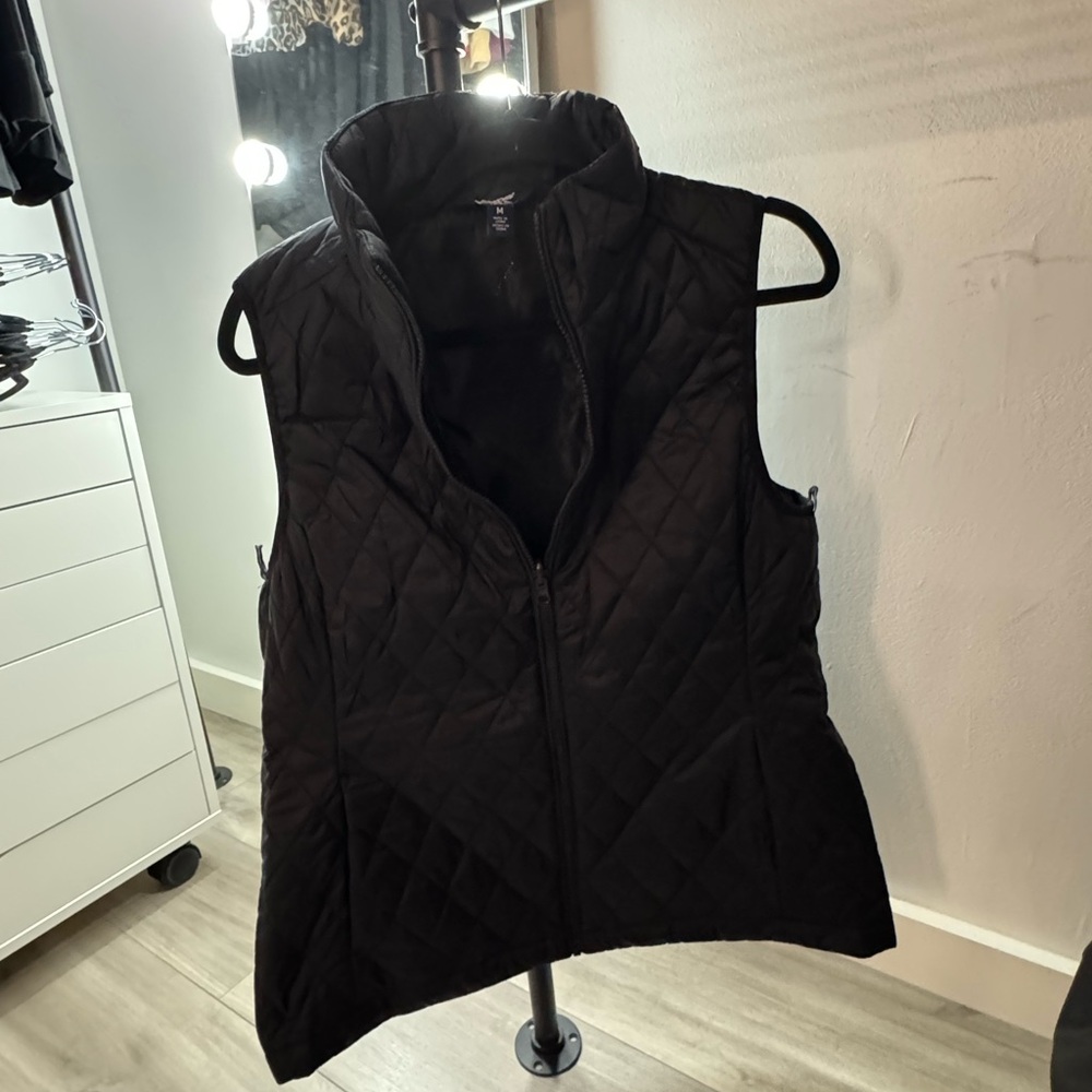 Lands' End Black Quilted Vest